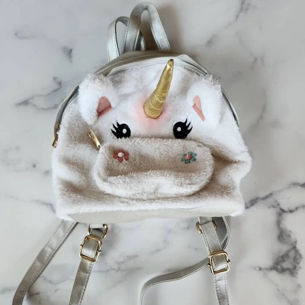 Unicorn plush girls backpack cream 3d
